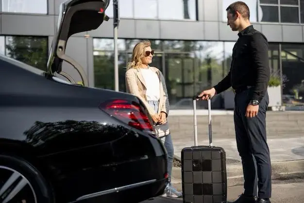 Private chauffeur waiting beside a car for hourly hire in Amsterdam