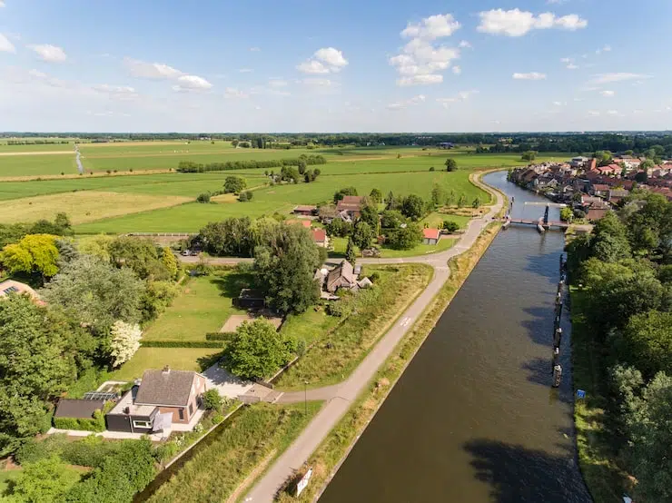 Aerial view of a Dutch polder canal like the Wormer- en Jisperveld