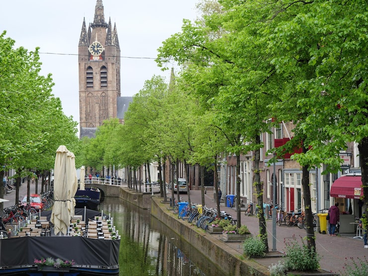 Historic canal and buildings in the centre of Delft