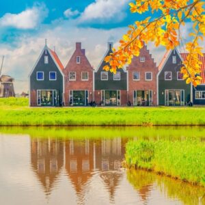 Skyline of the old town at Zaanse Schans beside Zaandijk